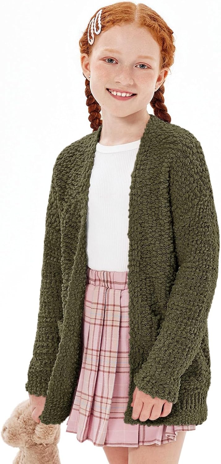 Imily Bela Girls Cardigan Open Front Popcorn Knit Long Sleeve Sweaters Coat with Pockets - Image 3