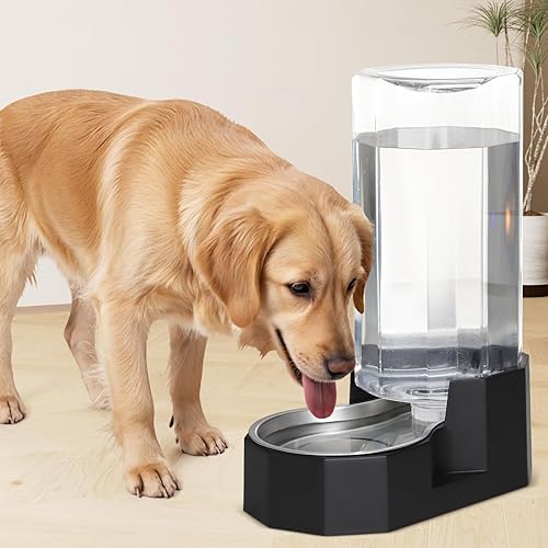Vista 6 de Sfozstra Dispensador de Agua Grande para Perros: Alimentador Automático de Agua Negro de 9L con Cepillo Especializado - Diseño por Gravedad
