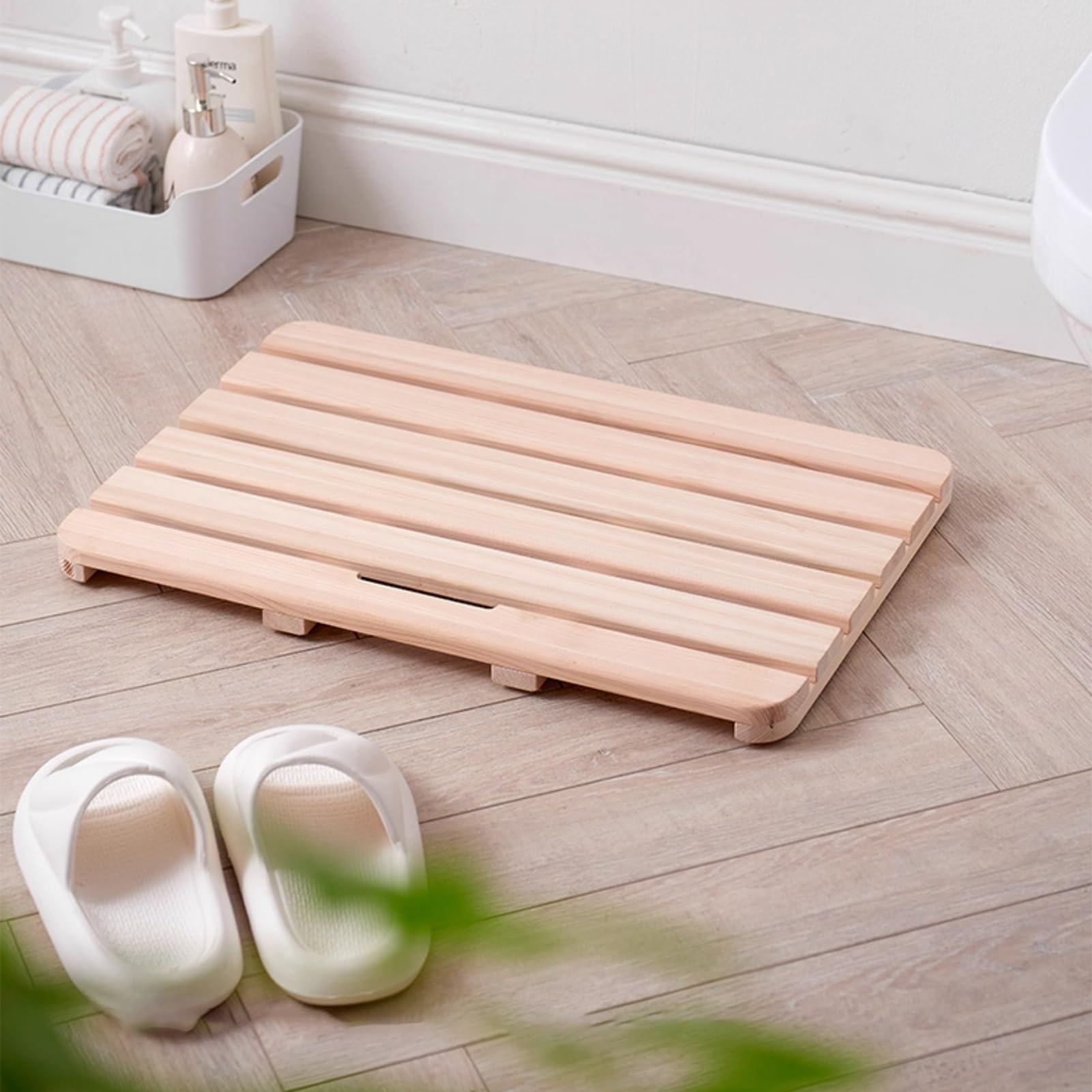 Badematte aus Holz, duschmatte aus teakholz, rutschfeste Holzböden, Füßen Duschmatte für Drinnen und Draußen, geeignet für Spa, Zuhause oder im Freien(120x80x3cm/47.2x31.5x1.2in)