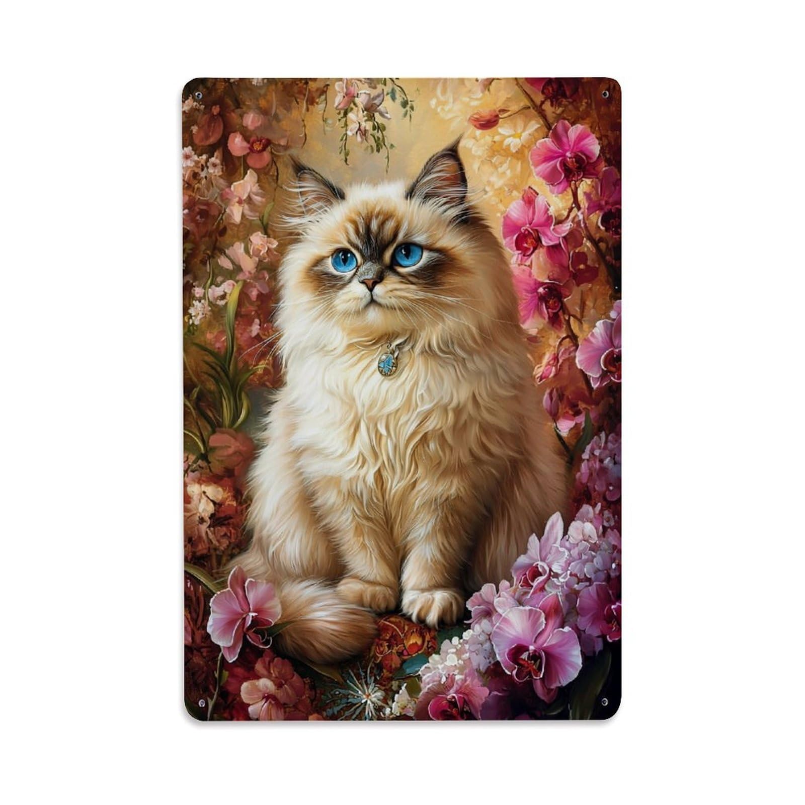 Jdfenggu Vintage Floral Cat Portrait Art Print Retro Metal Tin Sign, Decor Art Poster For Bar, Home, Man Cave, Kitchen, Laundry Room Gift 8X12inch