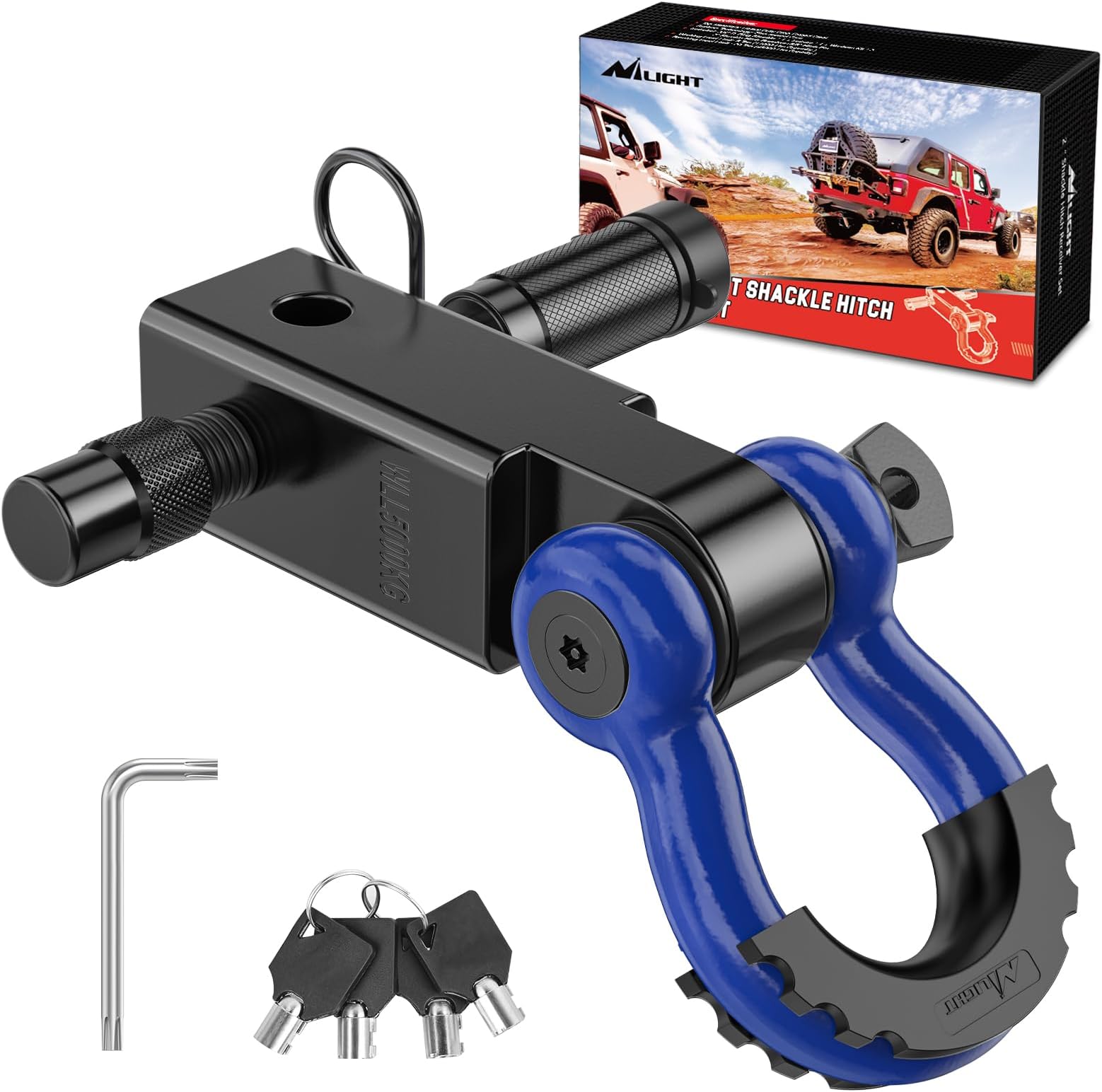Nilight Anti-Theft Shackle Hitch Receiver 2Inch 45000 LBs Breaking Strength 3/4" Anti-Theft D Ring Shackle 5/8" Trailer Hitch Lock Pin Heavy Duty Solid Towing Kit for Trucks Off Road (Blue&Black)