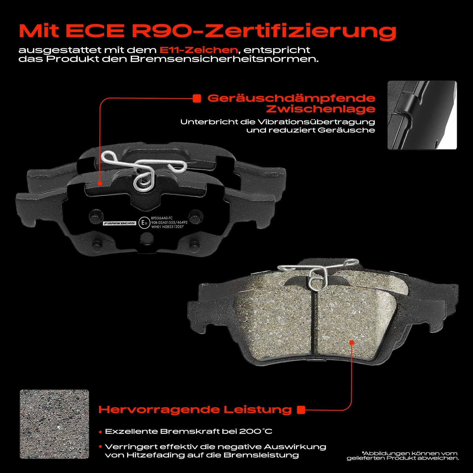 Frankberg Bremsensatz inkl. 2x Bremsscheiben + 4x Bremsbeläge Hinten Kompatibel mit Focus III Turnier Focus III Focus III Stufenheck Replace# 1683374, 1809458