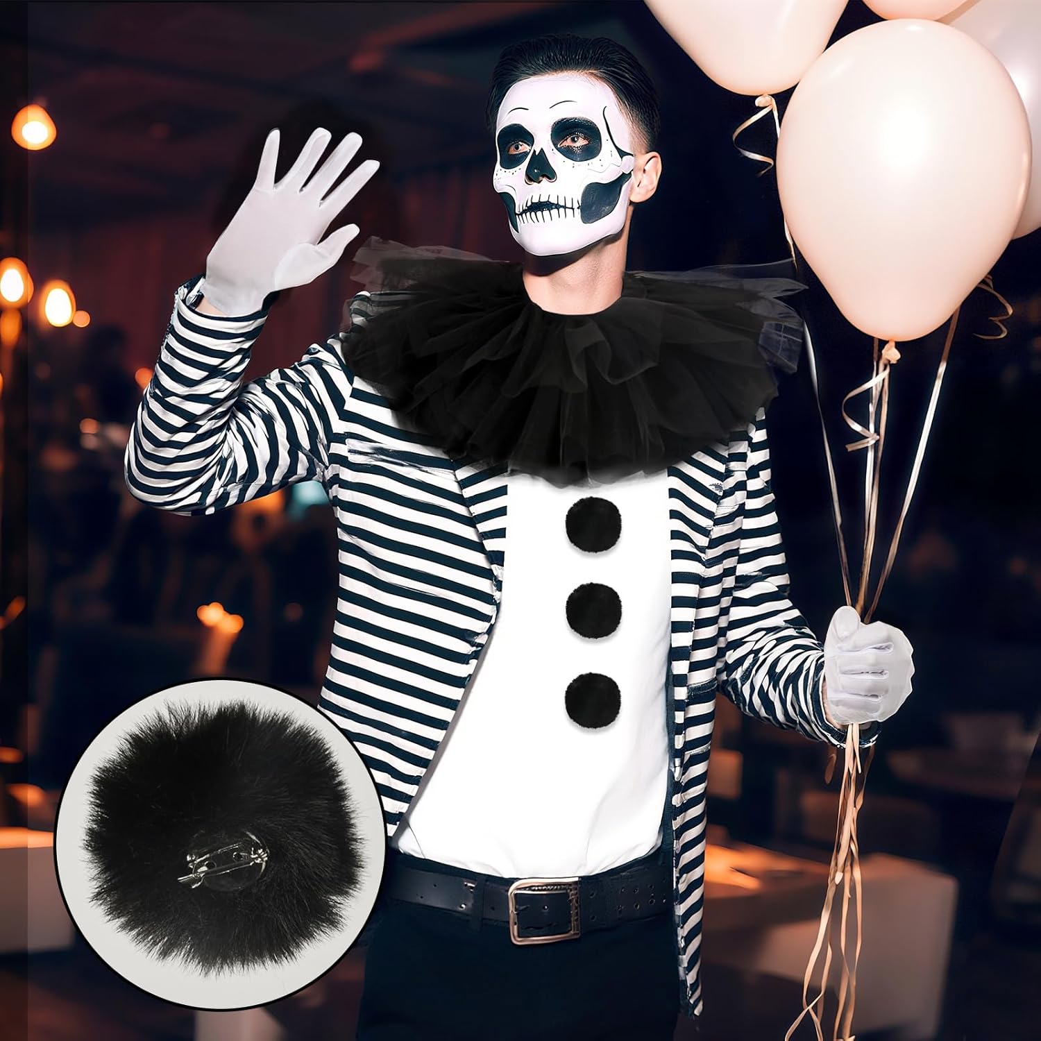 5Pcs Clown Costume Accessories Women Clown Ruffle Collar Pompom Balls and Gloves for Halloween Cosplay Party - Image 7