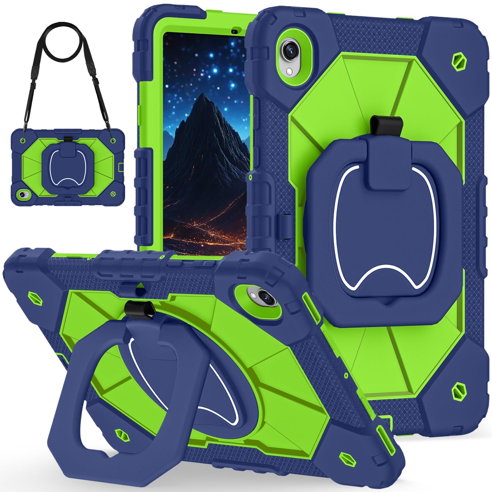 Etui do Samsung Galaxy Tab S11 2025 Model SM-X730/X736B 11-calowa, wytrzymała, odporna na wstrząsy obudowa, etui ochronne W 360 Obrotowa podpórka + pasek rękę + ramię(Yellow Green 2)