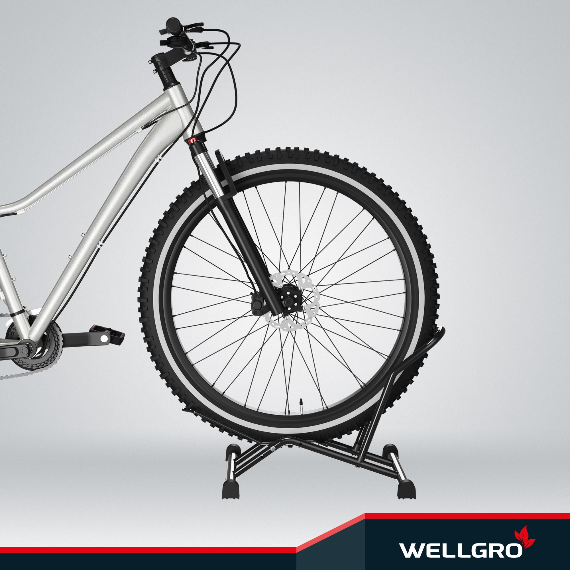 WELLGRO 2x Fahrradständer Boden – Universal Fahrrad Ständer für Mountainbike, Rennrad & Fatbike – Robuster Radständer aus Stahl für Garage, Keller & Außenbereich – Schwarz