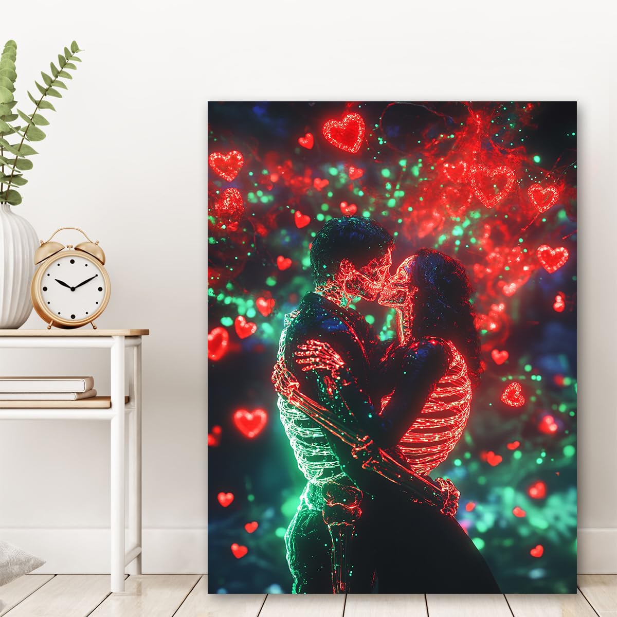 TOANGWALL Romans płótno oprawione sztuka ścienna obejmujący szkielet para czerwone serce wzór mural nadruk futurystyczny miłość plakat obraz do dekoracji korytarza 40 x 60 cm