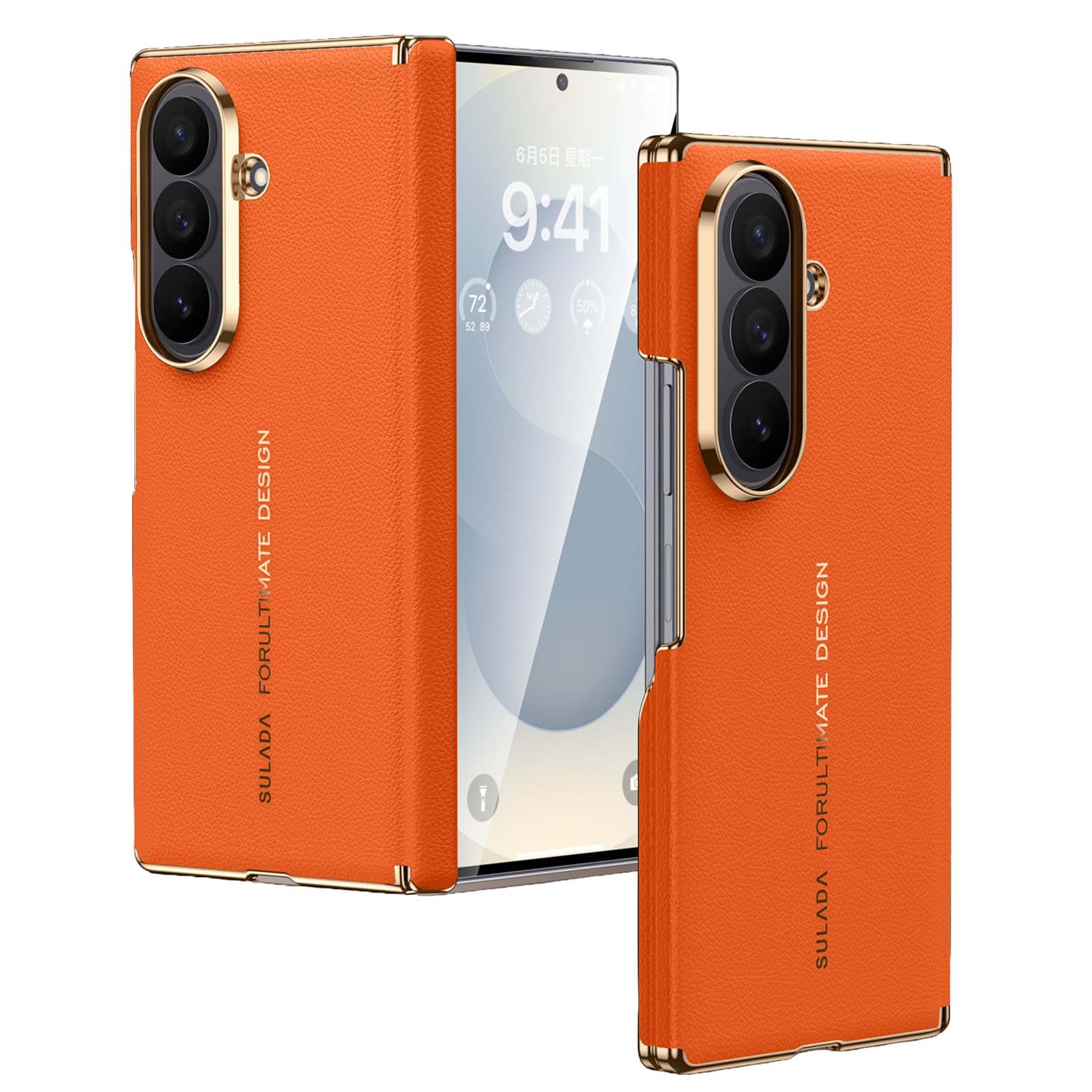 Custodia Magnetica For Samsung Galaxy Z Fold 8 Ultra, Con Copertura Protettiva For Obiettivo Con Cerniera Custodia In Vera Pelle Elettrolitica Di Lusso Da Lavoro(Orange)