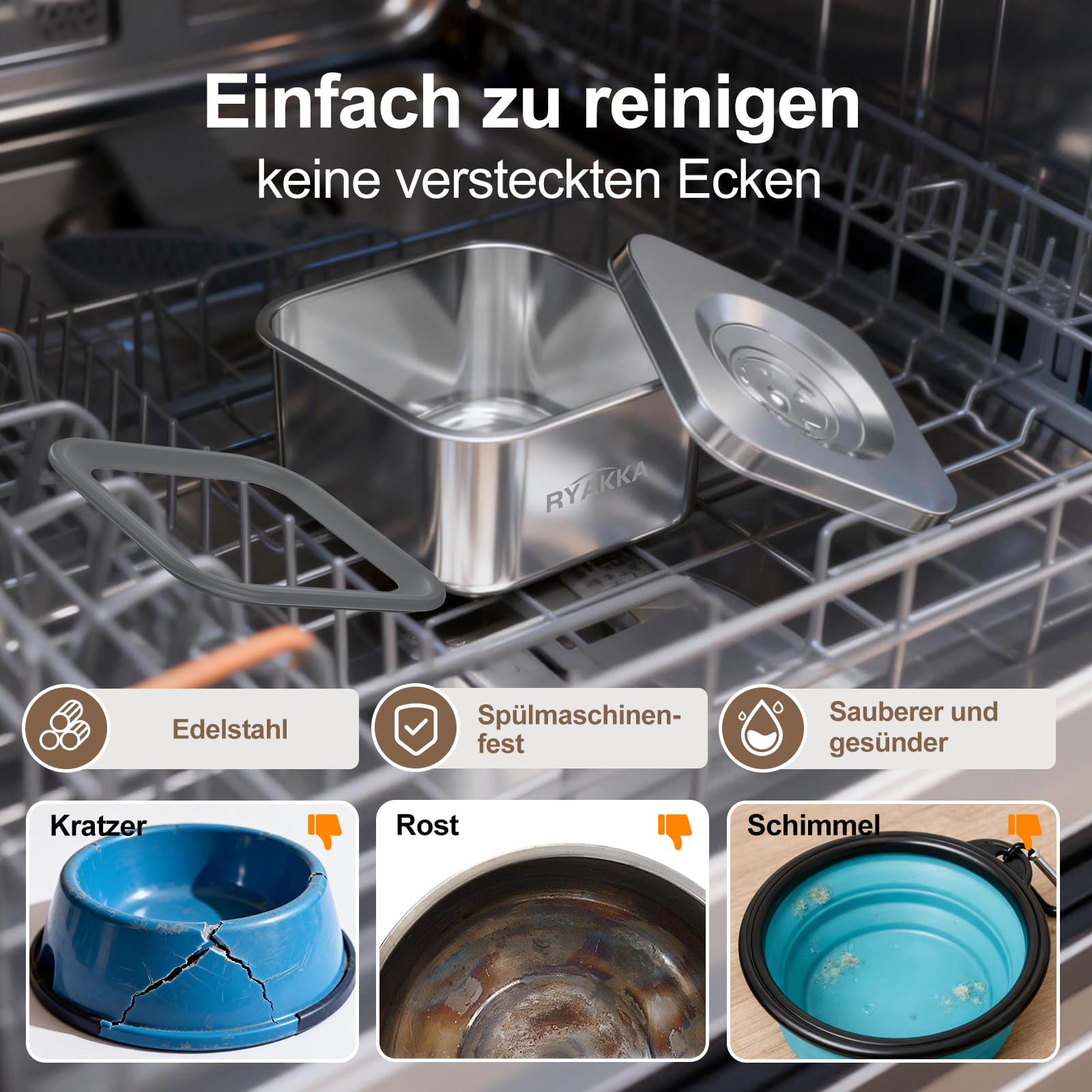 3L Wassernapf Hund Ohne Sabbern, 304-Edelstahl Trinknapf Hund Anti Schlabber mit Rutschfester Basis, Auslaufsicherer Hundenapf mit Silikonrand und Schwimmende Scheibe, Spülmaschinenfest