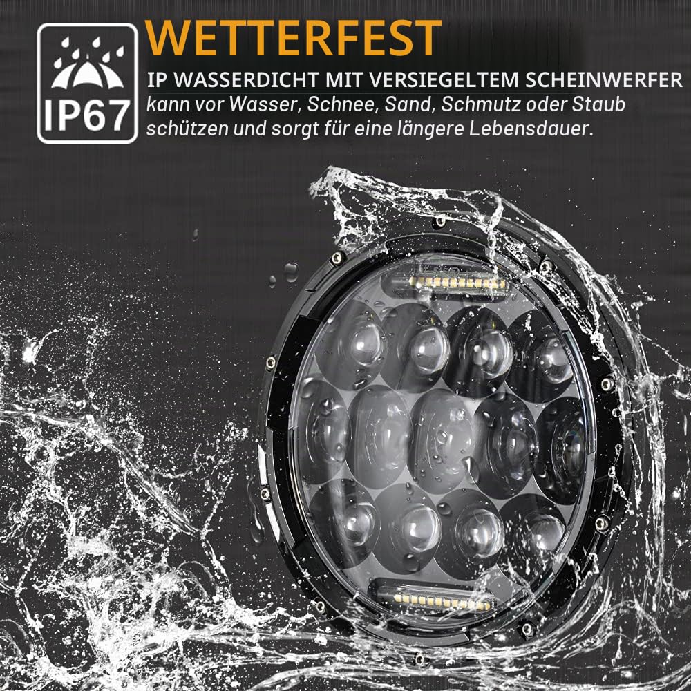 DREAMIZER 7 Zoll Motorrad LED Scheinwerfer E-geprüft mit weißem Tagfahrlicht Angel Eye Bernstein Blinker Kompatibel mit Harley Road King Street Glide Softail Electra Glide J-eep Wrangler JK TJ