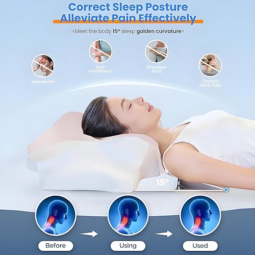 Miniatura 2 de Almohada cervical cervical para dormir, almohadas de espuma viscoelástica, almohadas ergonómicas para aliviar el dolor de cuello, almohada