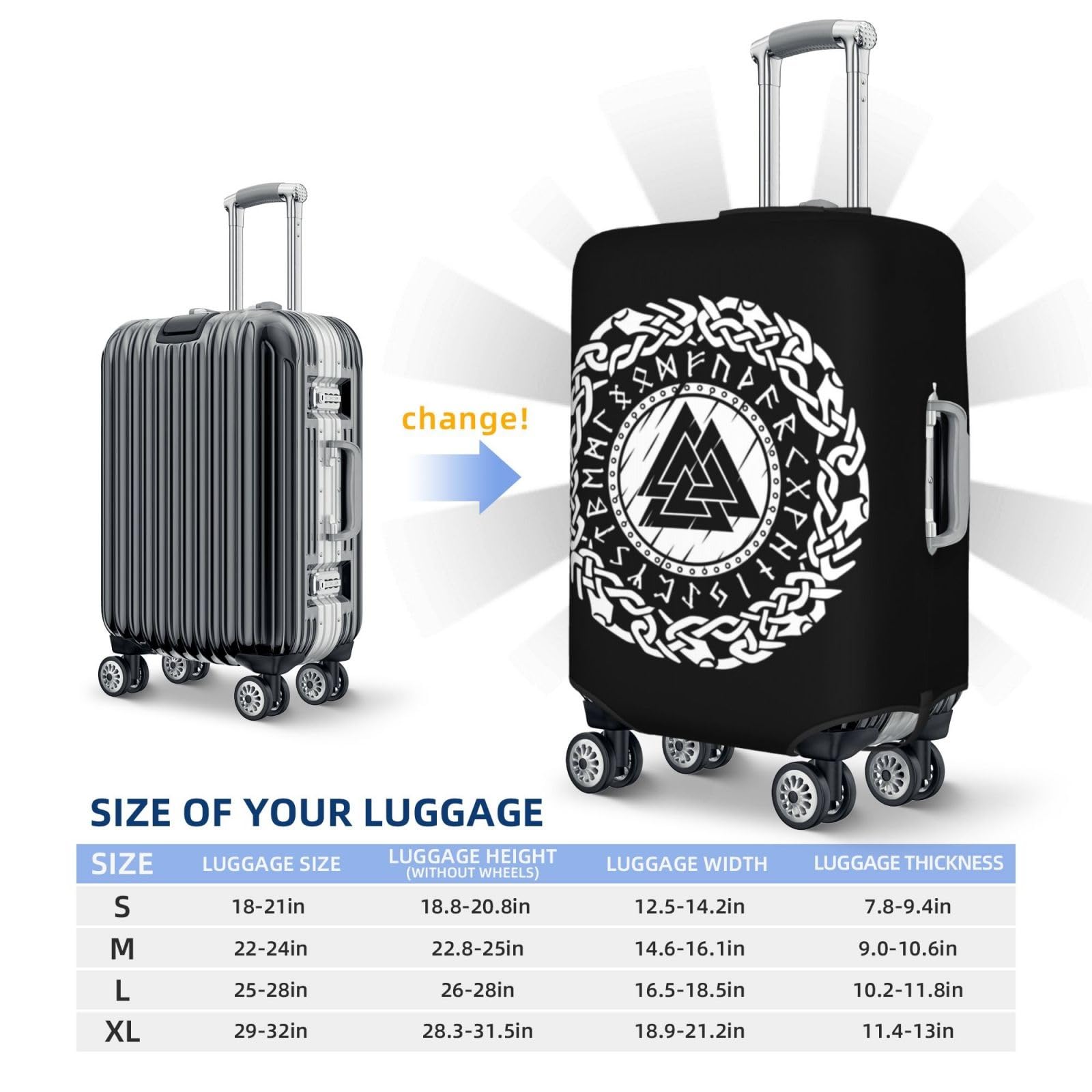 Funda de Equipaje Funda Protectora de Maletas Impermeable y Antiarañazos Imprimir Odín Vikingo Fundas de Viaje Antipolvo para Maletas para Equipaje de Ruedas(A33,XL)
