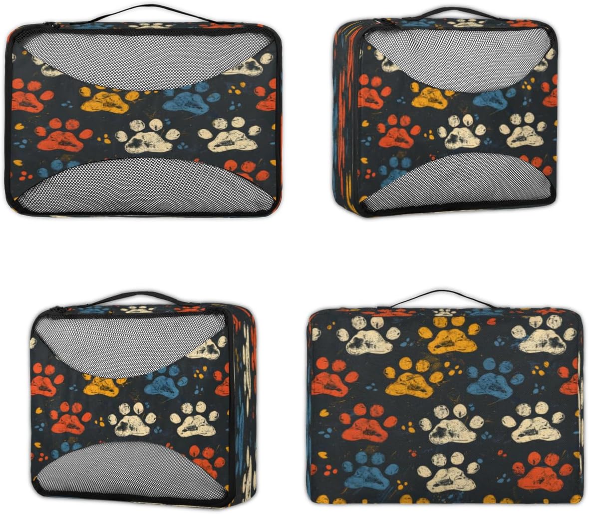 Dogs Paw Pattern 4 Set Packing Cubes Packing Cubes for Women Lightweight Travel Essential Bag Clothes Carry on Suitcase Bags for Accessories Essentials