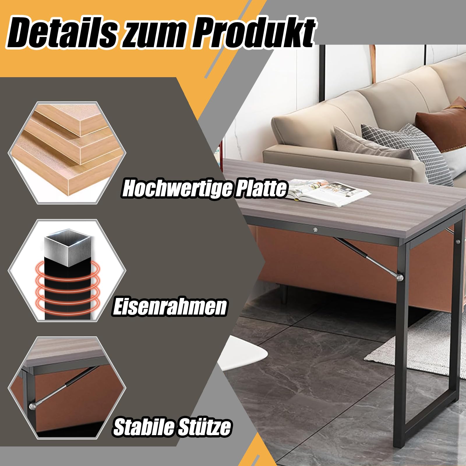 Wandklapptisch Klappbar - Platzsparender Schreibtisch für Küche, Balkon & Wohnmobil - Stabile Wandmontage bis 40kg, Massivholz