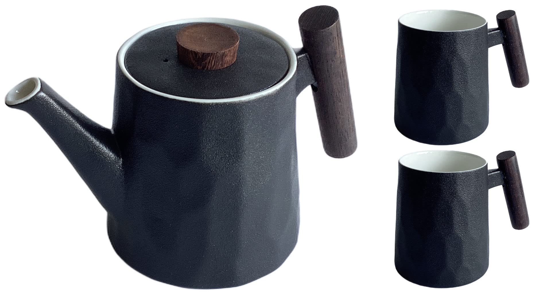 Dekomiro Servizio da tè TeaLogic Negra con manico in legno e 2 tazze Negra con impugnatura in legno