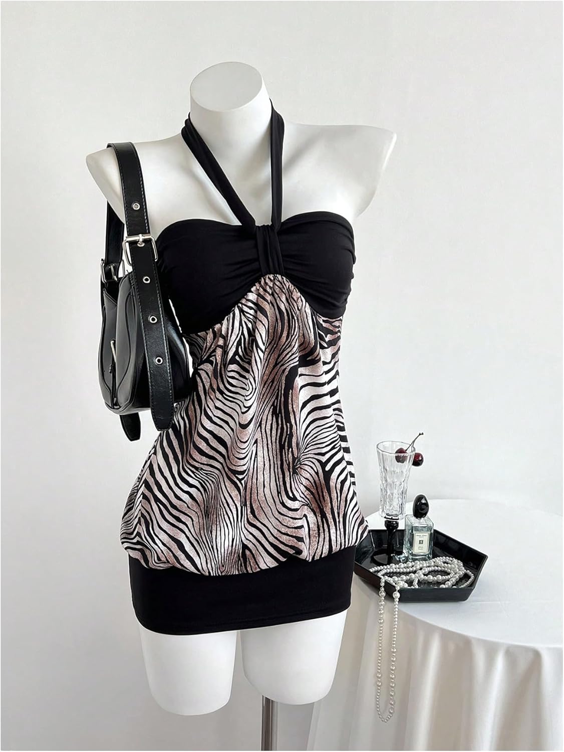 Floerns Women's Y2k Zebra Striped Halter Mini Dress Sleeveless Club Going Out Dresses