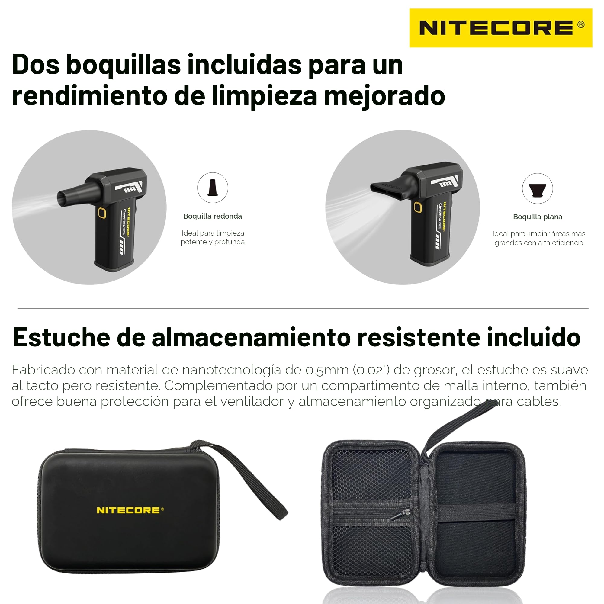 Nitecore CINEWIND CW20 Ventilador de fotografía de bolsillo con boquilla plana, boquilla redonda, estuche de almacenamiento (negro)