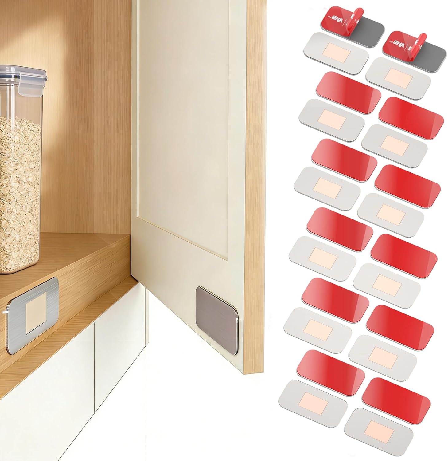 12 Pack Magnetic Cabinet Door Catch, No Drill Ultra Thin Cabinet Door Magnetic Catch for Drawer Magnet Adhesive Cabinet Latch Magnetic Closures Easy to Install with Double Sided Tape