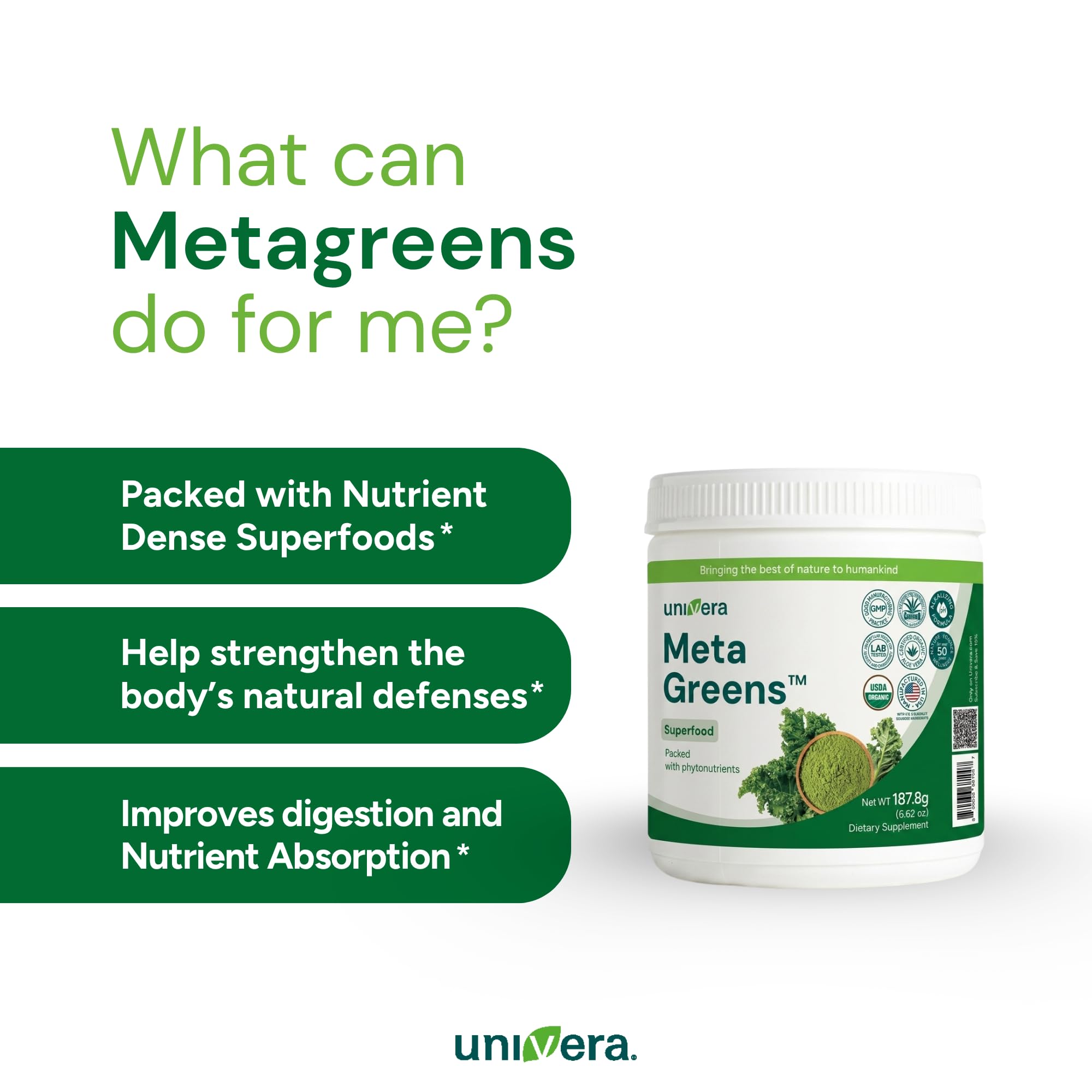 Metagreens, Organic Green Powder Superfoods Blend, 1200mg Organic Spirulina, Vital Antioxidants, Alkalize, Vegan, Vibrant Health Blend, 30-Day Supply. — Amazon image 5