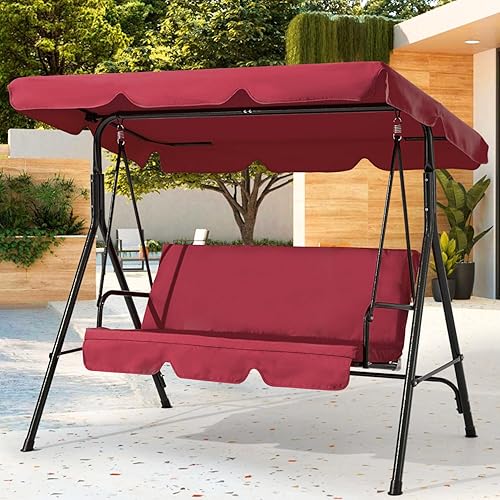 Columpio de patio de 2 asientos, columpio al aire libre con cojines extraíbles, toldo ajustable para patio trasero, porche, jardín, asiento de tela,