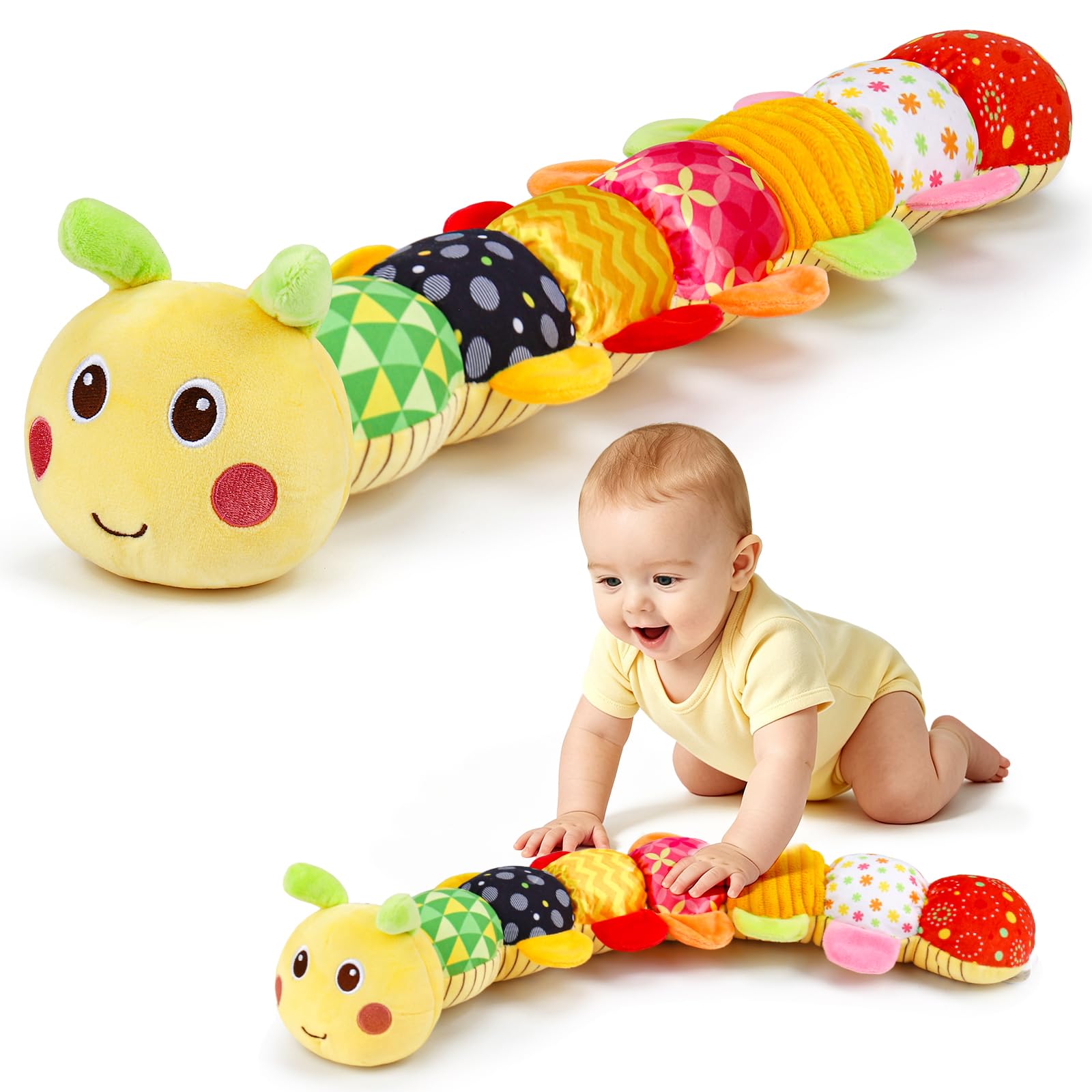 Topsochir Baby Caterpillar Toys 0-3-6 Month Musical Stuffed Animal Plush Tummy Time Toy for Infant 6-12 Month Teething Sensory Toy with Crinkle Rattle Babies 0 2 3 4 5 6 Month Newborn Birthday Gifts