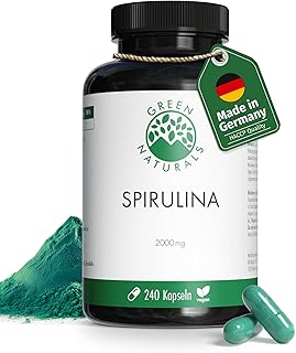 Green Naturals® Spirulina Kapseln - Hochdosiert: 2000mg reinem Spirulina Pulver pro Tag - 2 Monatsvorrat - Ohne Zusätze, vegan & in Deutschland produziert - 240 Kapseln