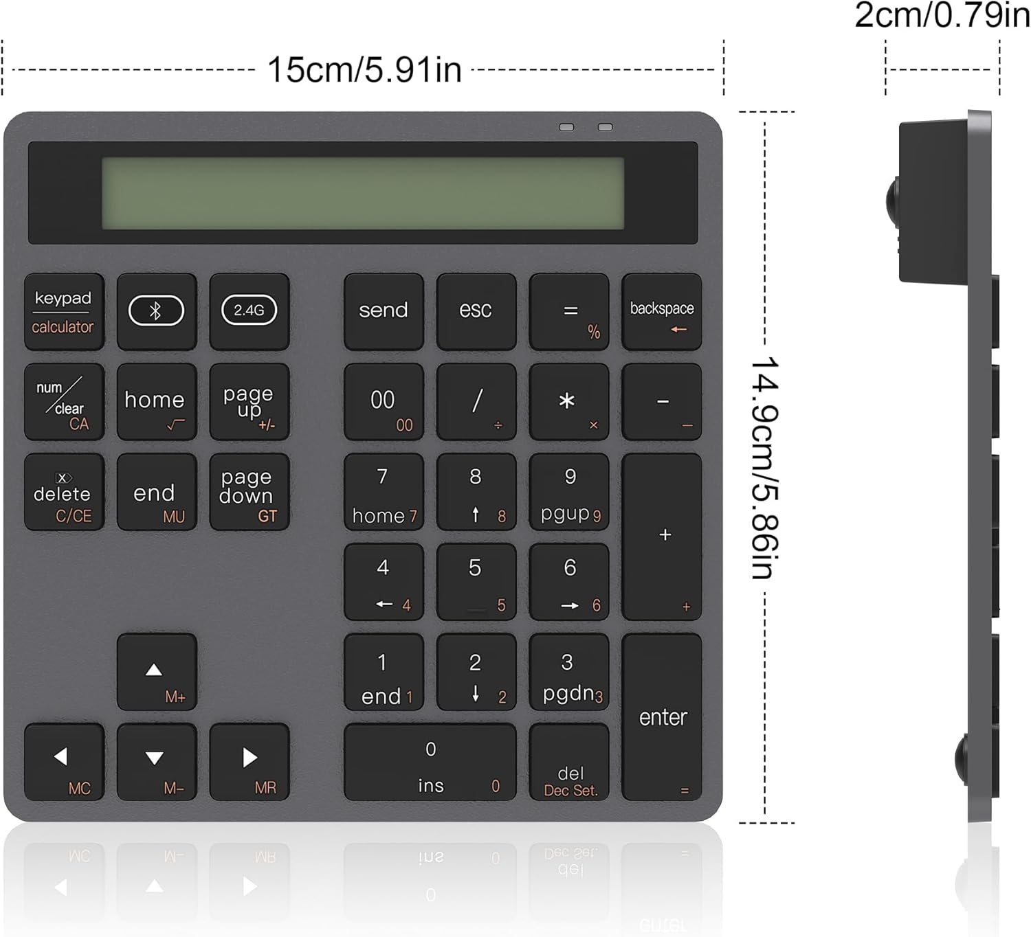 Bluetooth Number Pad, Dual-Mode Bluetooth 5.0/2.4G Wireless Numeric Keypad with Display Calculator, 34-Key Portable Financial Accounting Numpad Data Entry & Calculation 2in1 for Laptop Desktop PC