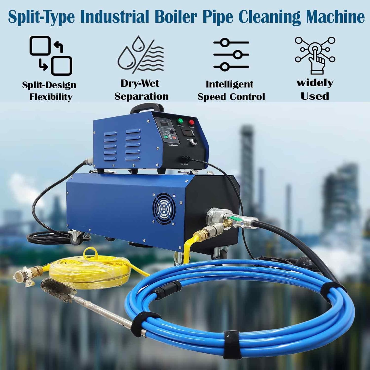 1500W Industrial Boiler Tube Cleaner, Heat Exchanger & Evaporator Cleaning Machine with 26ft Flexible Shaft & Brushes, for 0.47-1.42 Inch (12-36mm) Pipes, 110V/220V