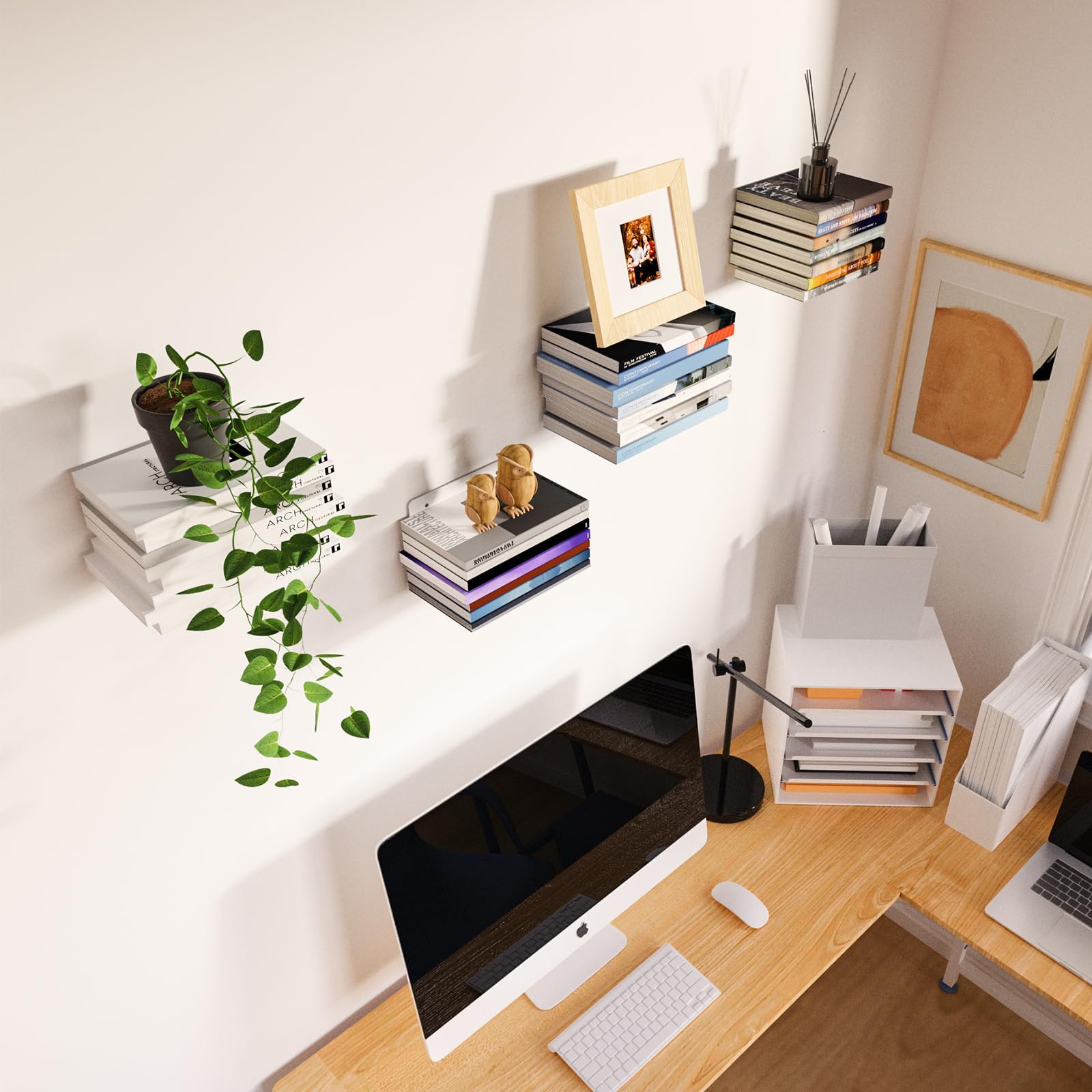 Mensole Invisibili per Libri, Mensole per Libri Metallo, Set di 6 | Scaffale a Muro Bianche Moderne per Camera da Letto e Soggiorno, Scaffale Libreria Robusti Ufficio, Aula