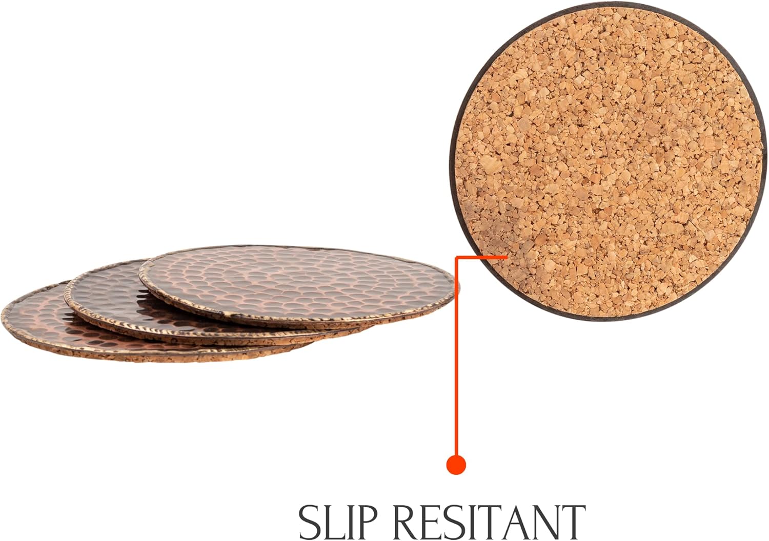 GoCraft Set of 4 Antique Copper Coasters – Handmade Hammered Copper with Padded Cork Protection, Coasters for Drinks, Beverages, Wine Glasses & Bar Glasses, Elegant Bar Décor, Durable & Stylish