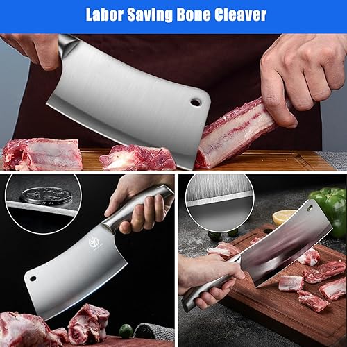Miniatura 7 de ZENG JIA DAO Cuchillo de carnicero profesional de acero inoxidable de 6.7 pulgadas, picador de huesos de carne de carnicero profesional, mango hueco