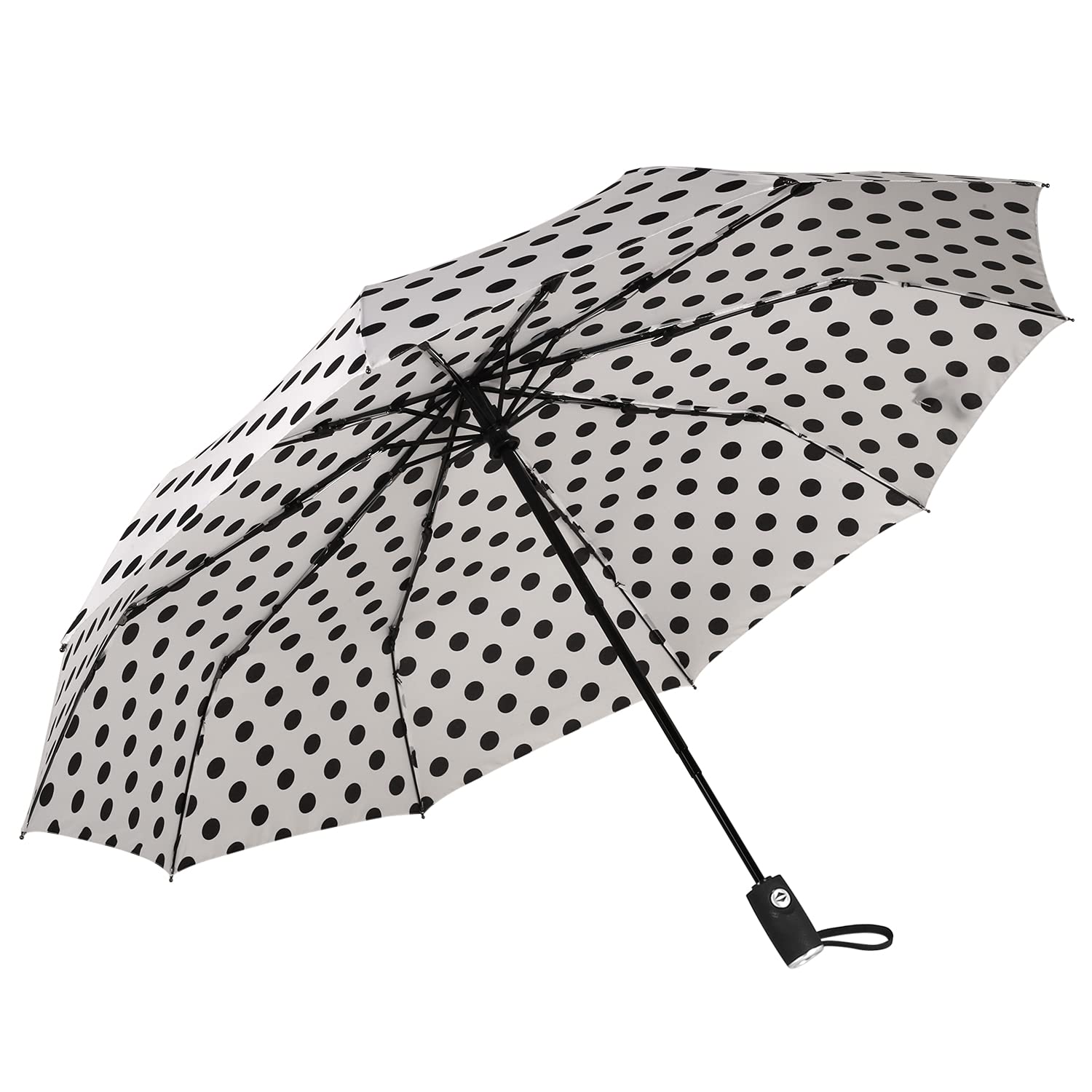 Agaric Cute Polka Dots Compact Travel Umbrella - 10 Ribs Windproof 46 Auto Open Close Portable With Reinforced