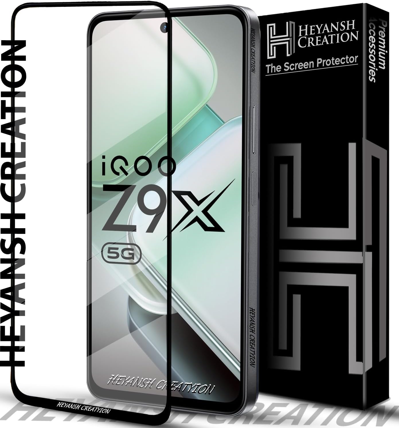 HEYANSH CREATION Tempered Glass Screen Protector Compatible For Iqoo Z9X 5G Smartphone With Edge-To-Edge Protector Coverage And Easy Installation Kit,Pack Of 1,Black