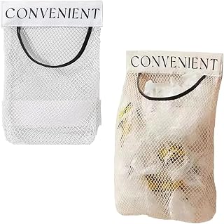 2 Pack Trash Bag Holder Dispenser Sticky Wall Mount Mesh Convenient Storage Organizer for Home Kitchen Grocery Plastic Shopping Garbage Bags Reusable Produce Tote Bag