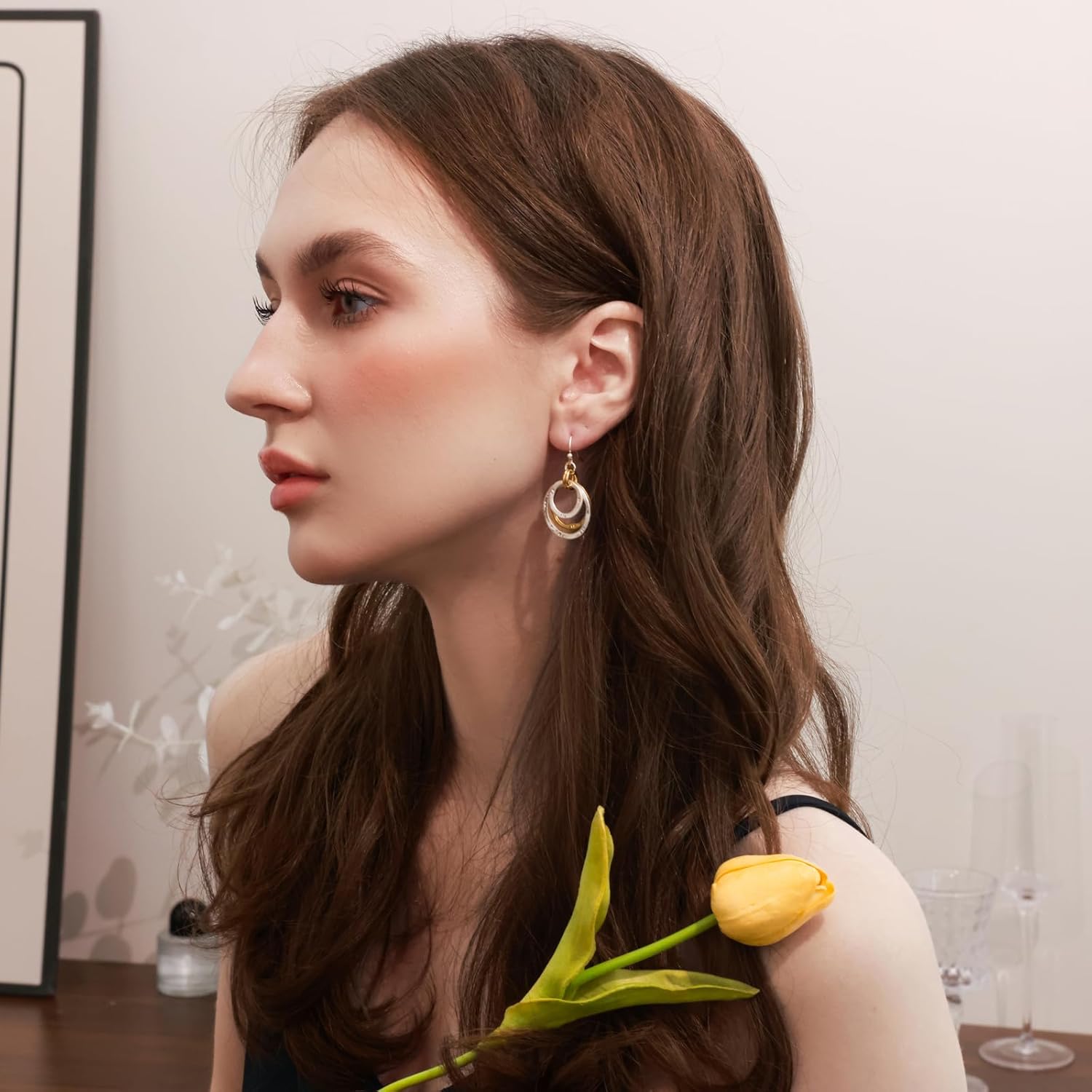 Mixed Metal Earrings, Round Circle Hoop Two Tone Dangle Earrings, Vintage Gold and Silver Geometric Earrings, Handmade Boho Earrings for Women - Image 3