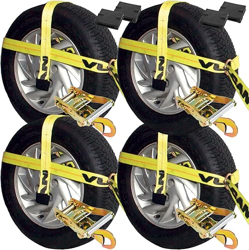 Vulcan Kit de correas de ajuste para auto, color amarillo, clásicas, con ganchos (el kit completo incluye correas y 4 enganches)