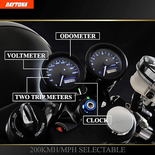 Miniatura 4 de Daytona Motorcycle Speedometer Gauge Digital MPH 48mm Compact for Cafe Racer Harley and More 200MPH