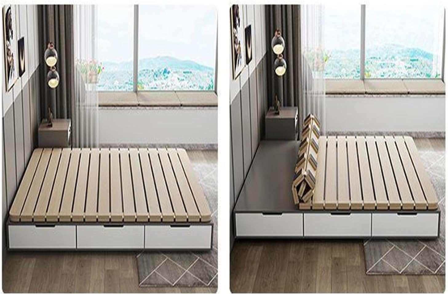 Queen Full Twin Mattress Support Bed Frame with Wooden Slats, Collapsible Box Spring, Easy Assembly for Bedroom & Living Room (53x74.8in / 135x190cm)