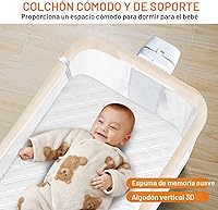 Vista 7 de Moisés de bebé 3 en 1, moisés de cabecera/mecedora para bebé, cuna de cabecera con ruedas bloqueables, colchón impermeable, 6 alturas ajustables