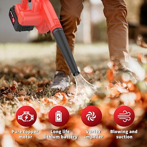 Miniatura 2 de Soplador de hojas con batería y cargador, mini soplador ligero de mano de 20 V para césped, soplador eléctrico de hojas de 280 CFM, soplador de