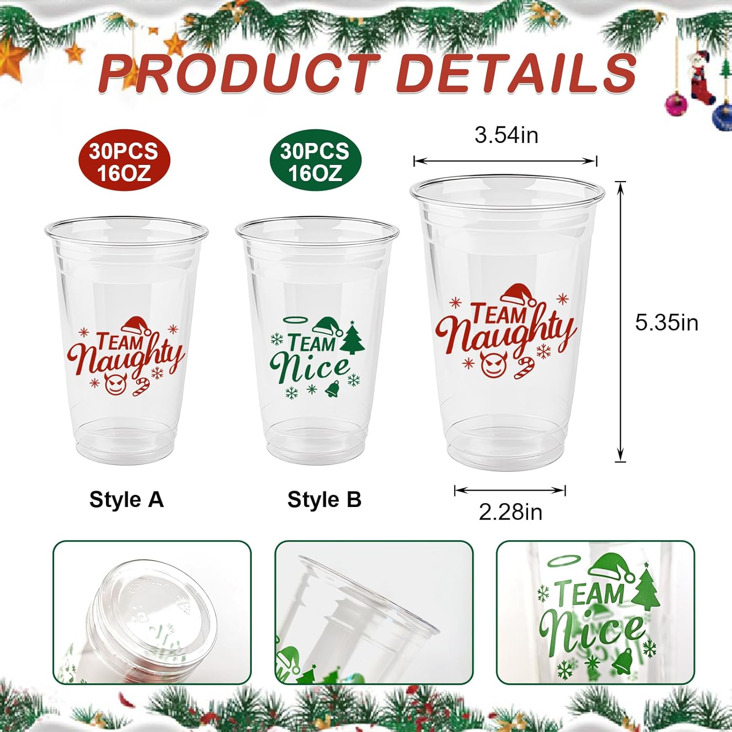 60 Pack Christmas Disposable Cups – 16oz Plastic Party Cups with Naughty or Nice Design Red Holiday Solo Cups, Perfect for Hot Cocoa Bar & Christmas Party Supplies - Image 2