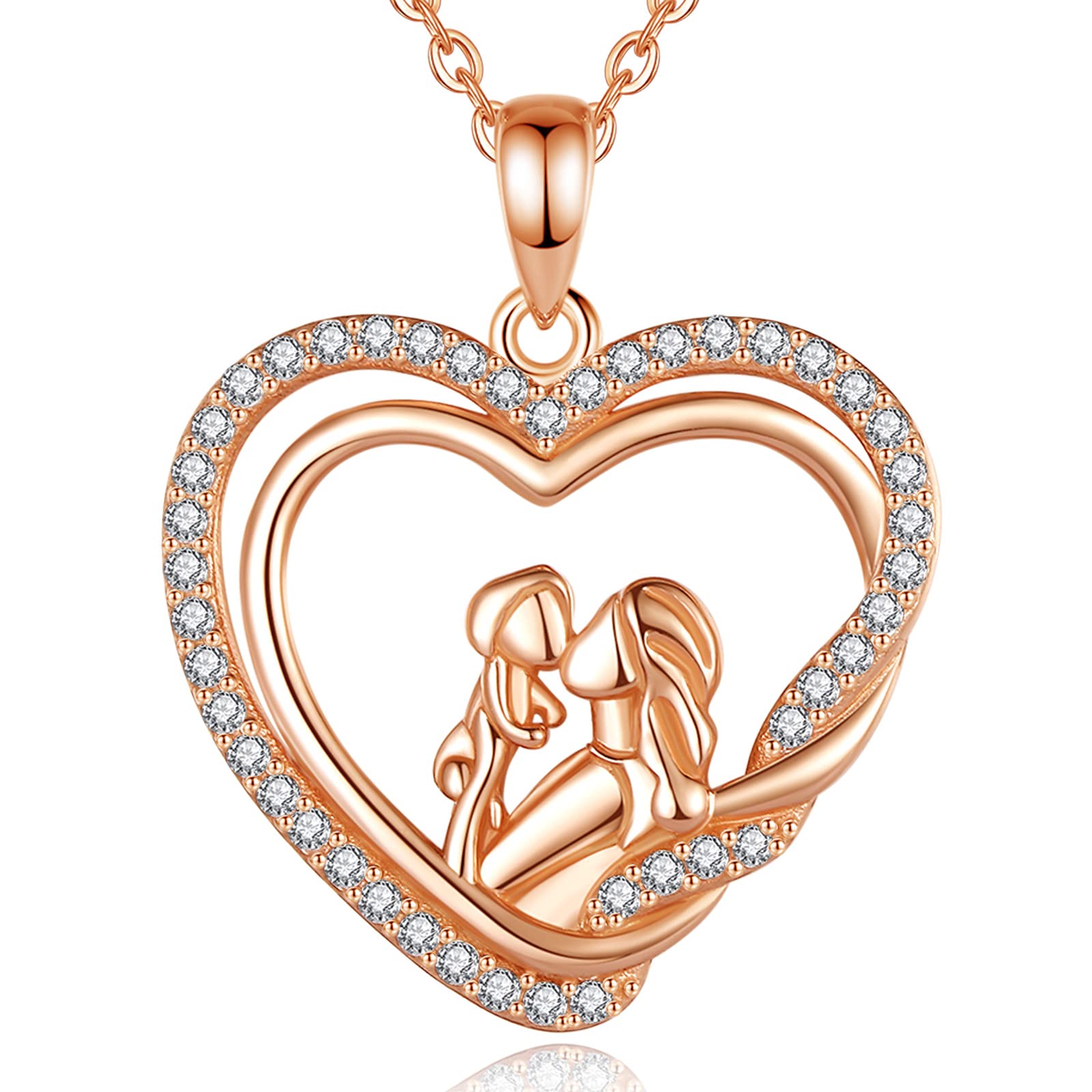Collana Madre Bambina Argento Sterling 925 per Donna, Ciondolo Madre Figlia Doppio Cuore Gioielli Regalo Festa della Mamma per Mamma Moglie, Catena da 45 cm