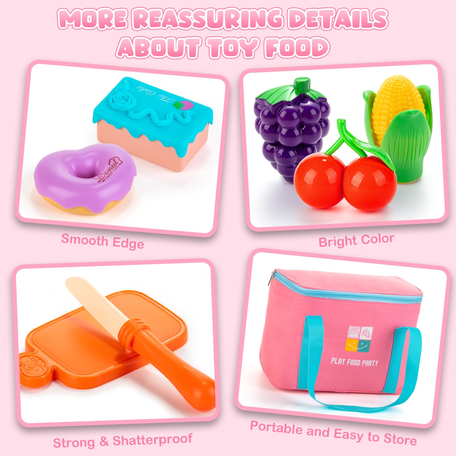 EFOSHM 68-Pièces Cuisine Enfant, Dinette Enfant, Cuisine Exterieure avec Support à Desserts, Jouets Alimentaires Découpables : Pizza, Fruits, Légumes – Cadeau pour Filles et Garçons de 3 à 7 Ans