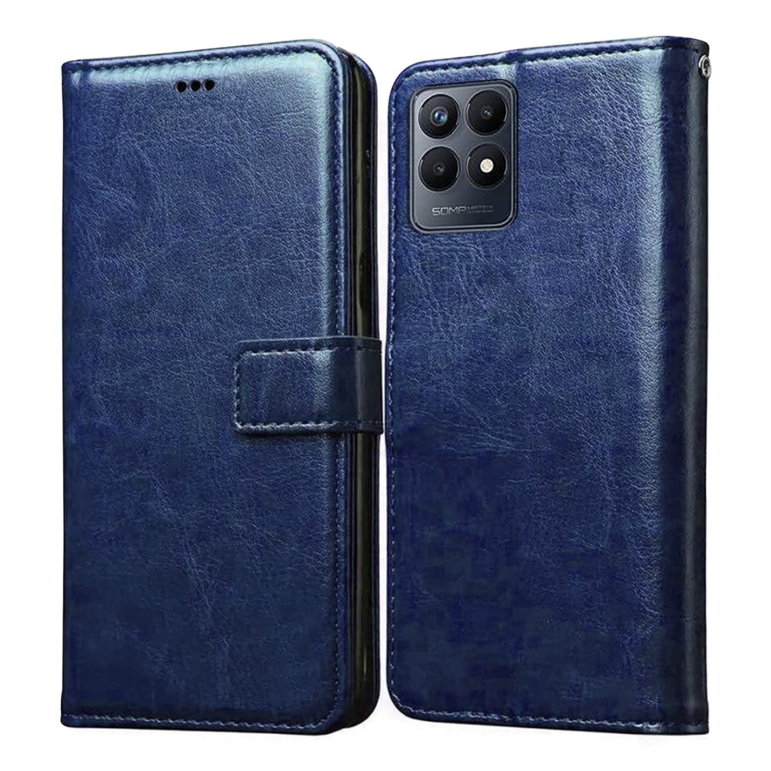 Flip Cover Back Case for Realme Narzo 50 | Premium Leather Finish | Inbuilt Pockets & Stand | Flip Cover Back Case for Realme Narzo 50 (Blue)