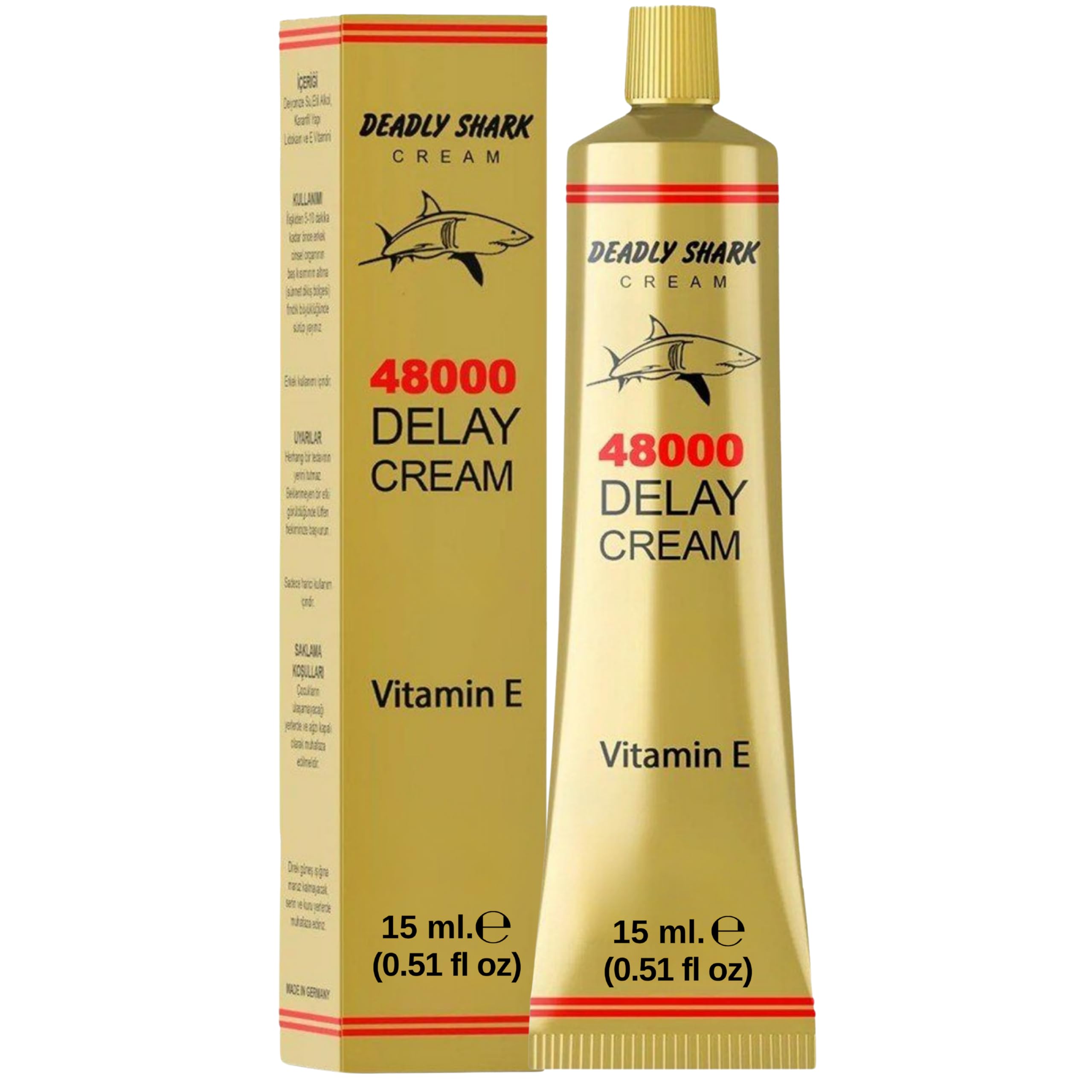 Deadly Shark 48000 Delay Cream for Men with Vitamin E, Male Performance Support Cream for Temporary Sensitivity Reduction, Long Lasting Comfort Formula, 0.51 fl oz (15 ml)
