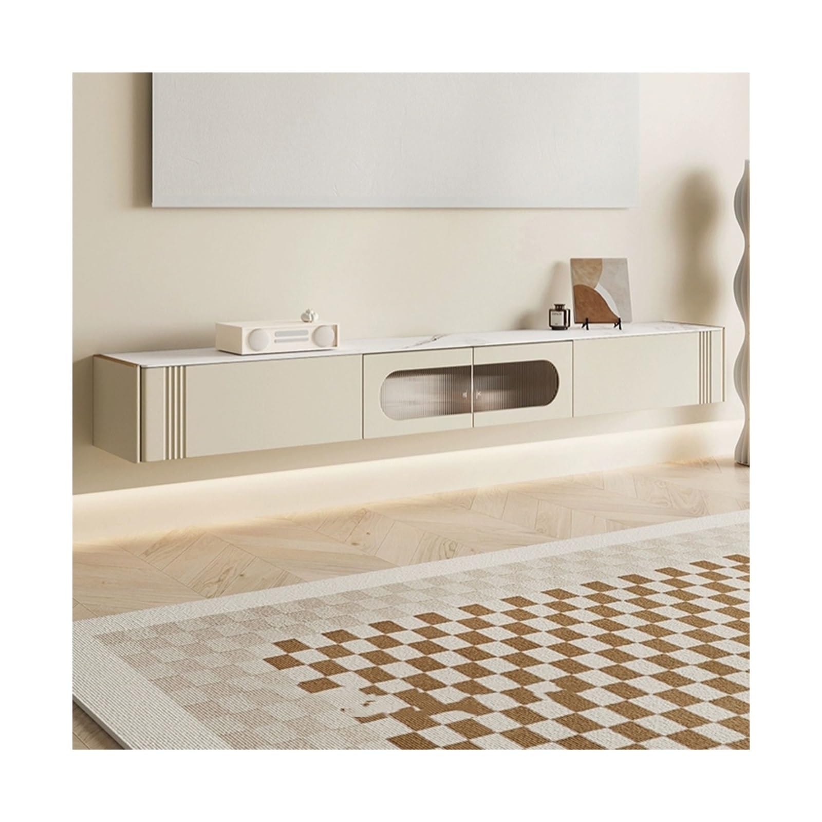DFGHNBVC Console Modern Floating Tv Cabinet With Door And 2 Drawers, Narrow Tv Stand Shelf Wall-Mounted Floating Stand For Tvs, 78.7 Inch, Cream White Entertainment