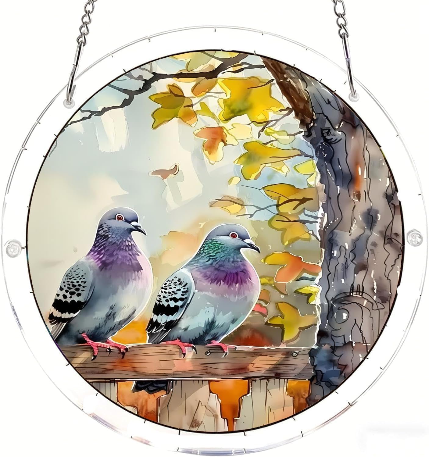 Pigeons Acrylic Jigsaw Puzzles Suncatcher, 7.4 Inch Window Hanging Suncatcher Acrylic Puzzle, DIY Home Decor Art Gift