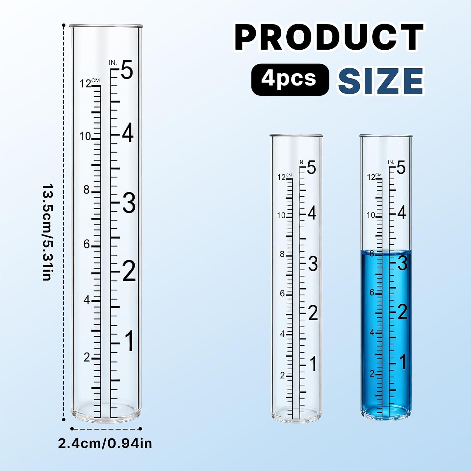 4 Pieces 5" Capacity Rain Gauge Glass Tube Replacement Rainfall Test Tube, Great for Yard Garden Outdoor Home