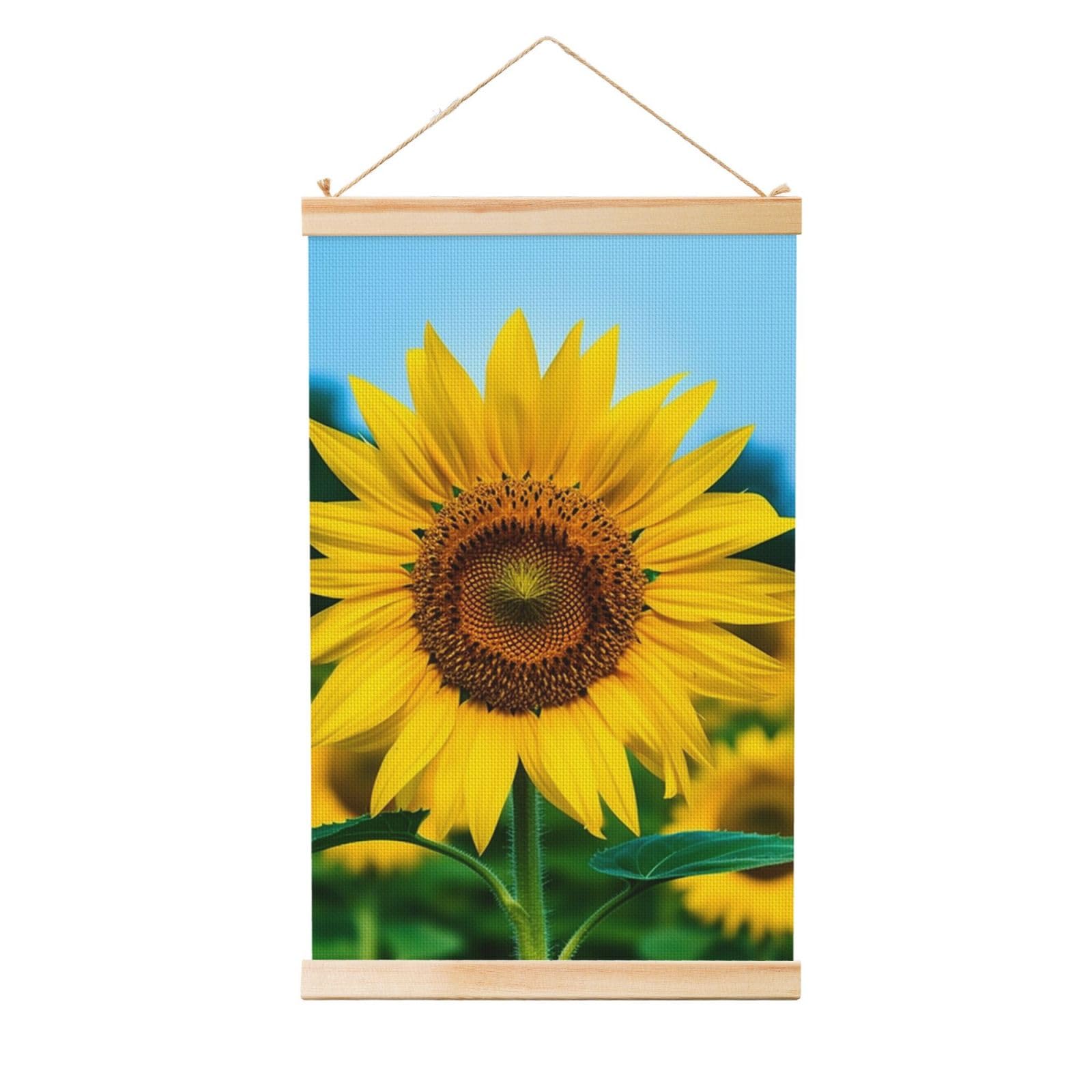 Beutiful Sunflower Posters Wooden Shaft Hanging Poster Canvas Prints Scroll Wall Art Painting Vintage Wall Banner Modern Artwork Decor for Home Decor Ready to Hang 12"x18"