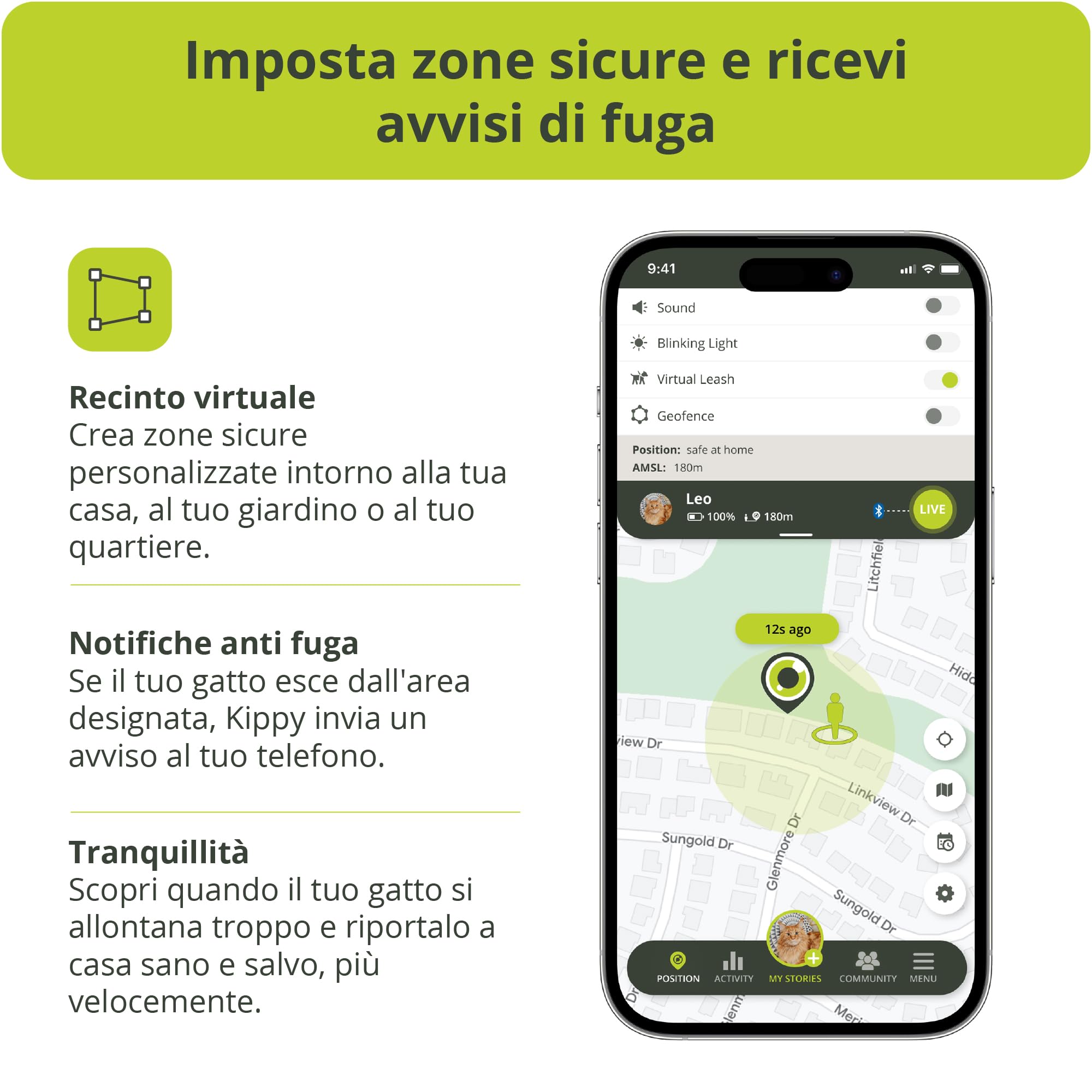 Kippy Cat V2 - Collare GPS per Gatti - Localizzatore e Tracker di Salute e Attività con Sistema Antistrozzo - Crea Confini Virtuali