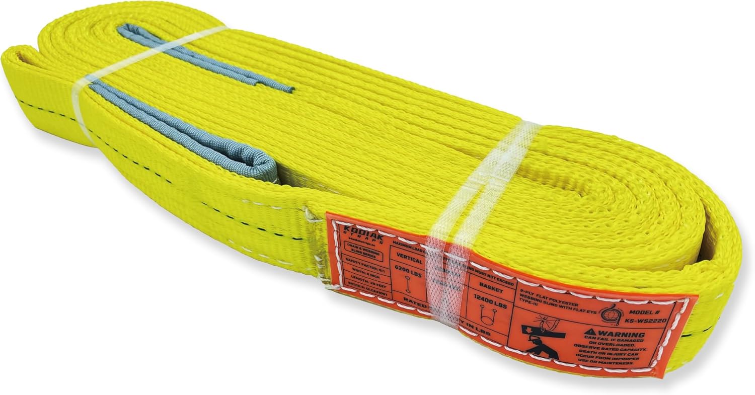 2-Ply Lifting Straps 2”x 15 ft Webbing Sling Tree Saver 2Pack Heavy Duty Web Strap Rigging Moving Towing Hoisting Gear KODIAK STRAPS